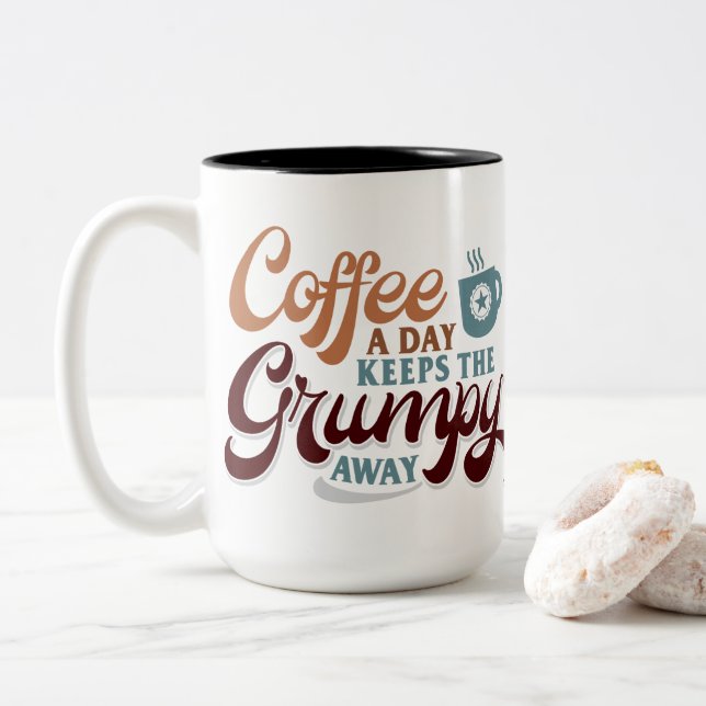 Coffee a Day for Coffee Lover Gift  Two-Tone Coffee Mug (With Donut)