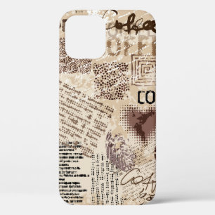 Coffee. Abstract coffee pattern on brown backgroun iPhone 12 Case