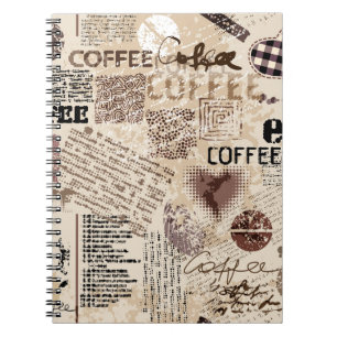 Coffee. Abstract coffee pattern on brown backgroun Notebook