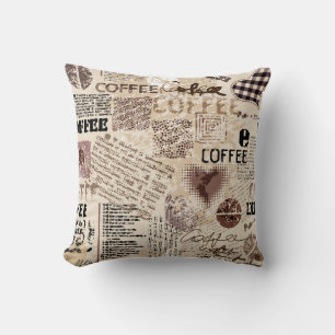 Coffee. Abstract coffee pattern on brown backgroun Throw Pillow
