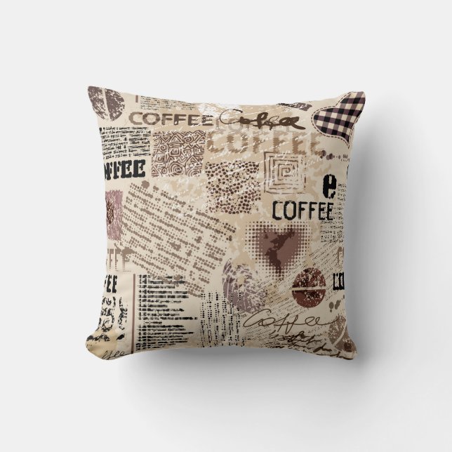 Coffee. Abstract coffee pattern on brown backgroun Throw Pillow (Front)