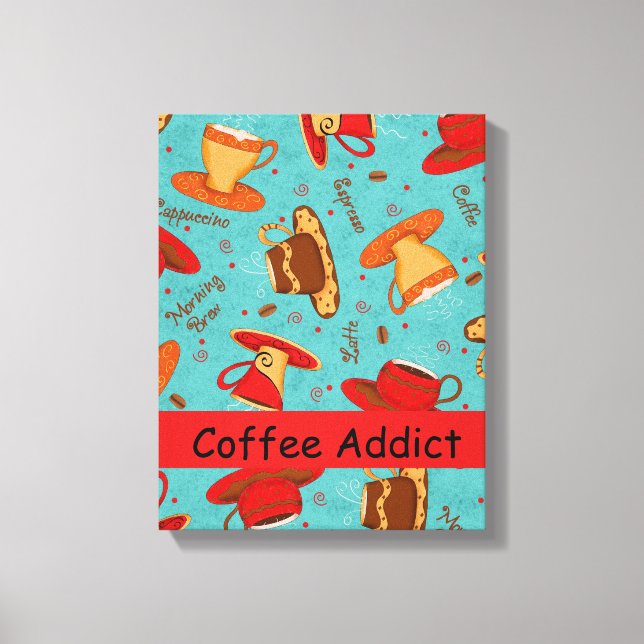 Coffee Addict Customize Red Turquoise Coffee Cup Canvas Print (Front)