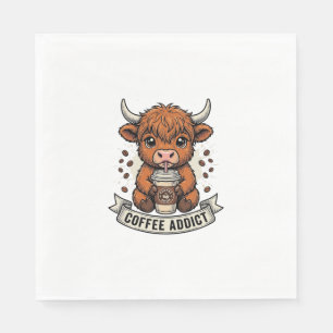 Coffee Addict Cute Highland Cow Vintage Engraving Napkin