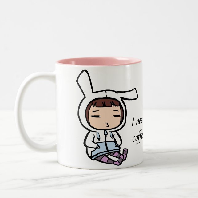 Coffee addicted bunny Two-Tone coffee mug (Left)