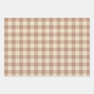 Coffee Aesthetic Beige and White Gingham Pattern Wrapping Paper Sheet