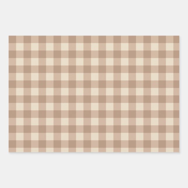 Coffee Aesthetic Beige and White Gingham Pattern Wrapping Paper Sheet (Front)
