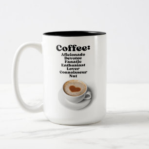 Coffee: Aficionado Devotee Fanatic Enthusiast Love Two-Tone Coffee Mug