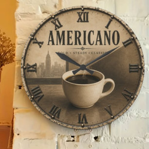 Coffee Americano Vintage  Large Clock