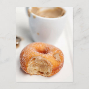 Coffee and a doughnut for breakfast. postcard