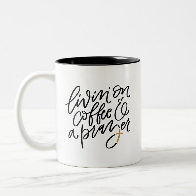 Coffee And A Prayer Handlettered Two-Tone Coffee Mug (Left)