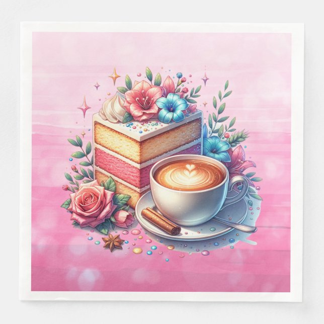 Coffee and Birthday Cake Personalized Napkin (Front)