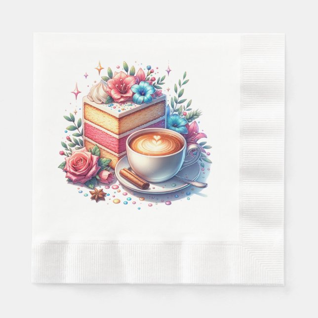 Coffee and Birthday Cake Personalized Napkin (Front)