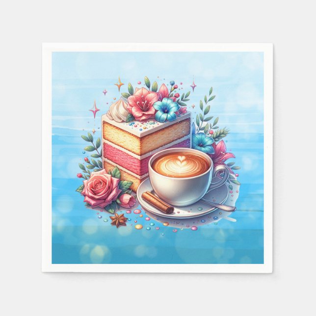 Coffee and Birthday Cake Personalized Napkin (Front)