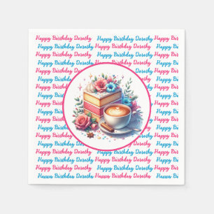 Coffee and Birthday Cake Personalized Napkin