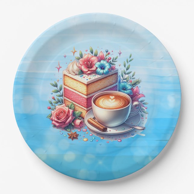 Coffee and Birthday Cake Personalized Paper Plate (Front)