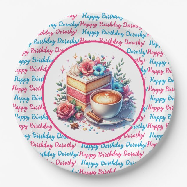 Coffee and Birthday Cake Personalized Paper Plate (Front)
