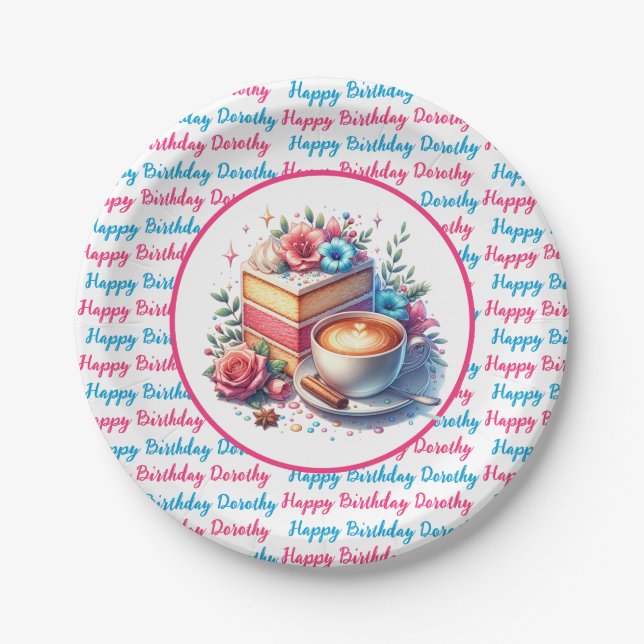 Coffee and Birthday Cake Personalized Paper Plate (Front)