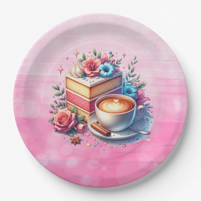 Coffee and Birthday Cake Personalized Paper Plate (Front)