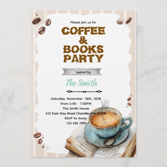 Coffee and book party invitation (Front)
