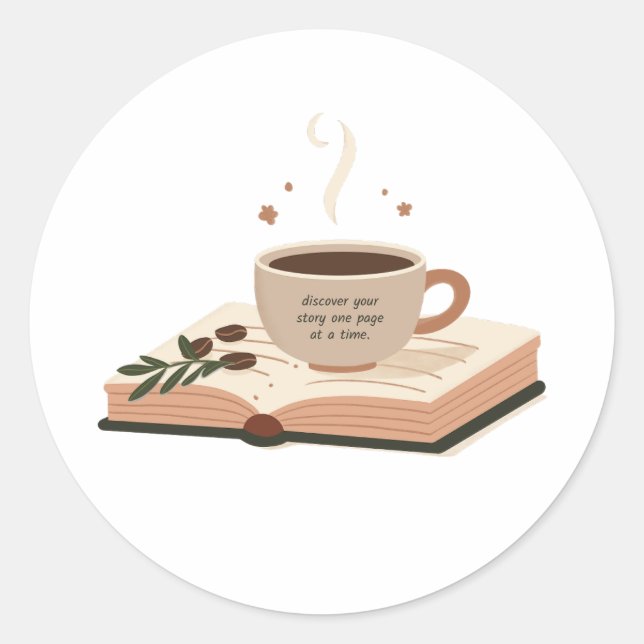 Coffee and books classic round sticker (Front)