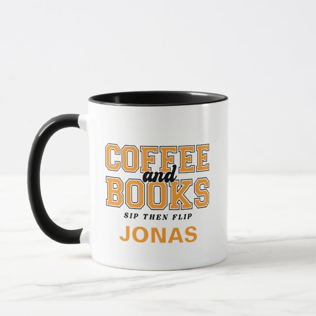 Coffee and Books Sip Then Flip Bookworm Orange Mug (Left)