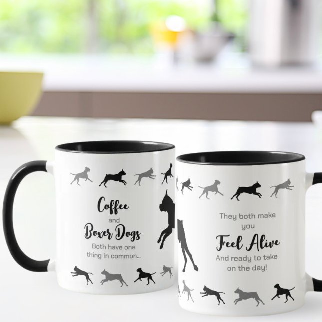 Coffee and Boxer Dogs Two-tone Mug Black & Grey (Creator Uploaded)