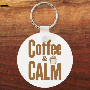 "Coffee and Calm" Minimalist Typography Keychain