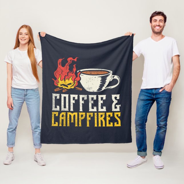 Coffee and Campfires Camping Adventure Fleece Blanket (In Situ)