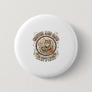 Coffee And Cats Cat Coffee Vintage Vector Art Shir 2 Inch Round Button