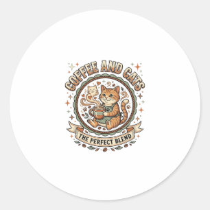 Coffee And Cats Cat Coffee Vintage Vector Art Shir Classic Round Sticker