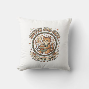 Coffee And Cats Cat Coffee Vintage Vector Art Shir Throw Pillow