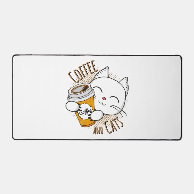Coffee And Cats, coffee, cat, cats, kitten Desk Mat (Front)