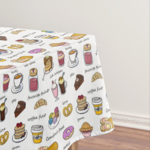 Coffee and Comfort Food Illustrated Pattern Tablecloth