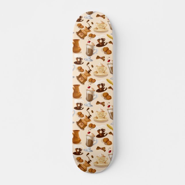 Coffee and Cookie Pattern Skateboard (Front)