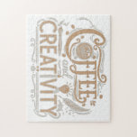 Coffee and Creativity Typography Jigsaw Puzzle<br><div class="desc">Ever notice how the best ideas start at the bottom of a coffee cup? Whether you are a digital artist sketching at a local cafe, a writer dipping a quill into fresh inspiration, or a painter mid-stroke with a paintbrush, there is a unique magic in the creative process. This hand-lettered...</div>