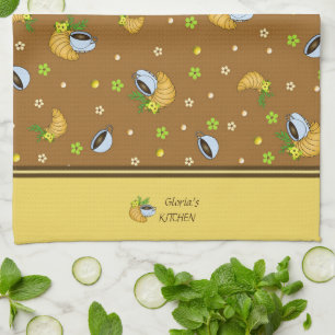Coffee and croissants kitchen towel