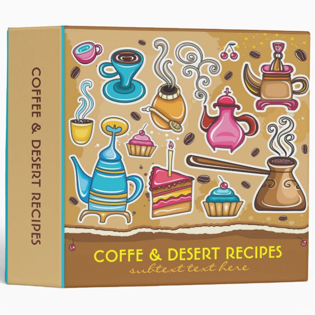 Coffee And Desert Illustrations-Binder Recipes Binder (Front/Spine)