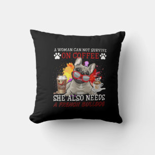 Coffee And Dog Coffee And French Bulldog Gifts Throw Pillow