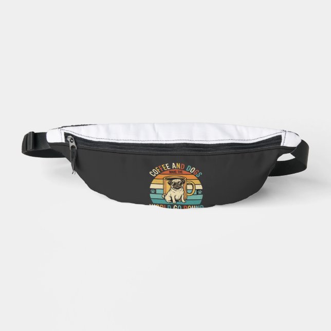 Coffee and Dogs Retro Pug Lover Fanny Pack (Front)