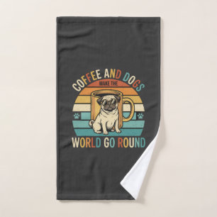 Coffee and Dogs Retro Pug Lover Hand Towel