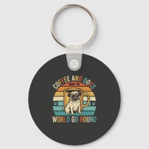 Coffee and Dogs Retro Pug Lover Keychain