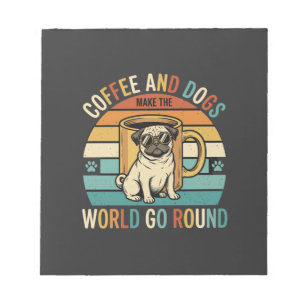 Coffee and Dogs Retro Pug Lover Notepad