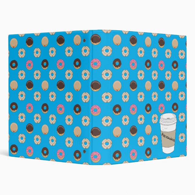 Coffee and Doughnuts Custom Name 3 ring Binder (Background)