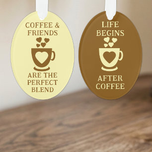 Coffee and friends love hearts brown ornament