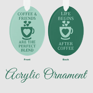 Coffee and friends love hearts green ornament