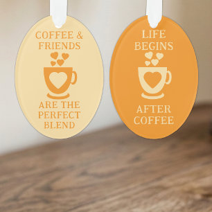 Coffee and friends love hearts orange ornament