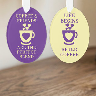 Coffee and friends love hearts purple ornament