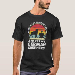 Coffee And German Shepherd Dog  Retro GSP Dad Mom T-Shirt