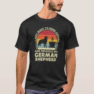 Coffee And German Shepherd Dog   Retro GSP Dad Mom T-Shirt