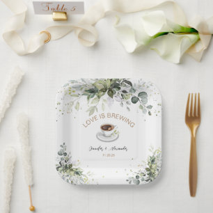 Coffee and Greenery Themed Wedding Shower Paper Plate